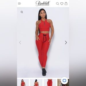 Bombshell Sportswear Red Track Joggers with Black Drawstring